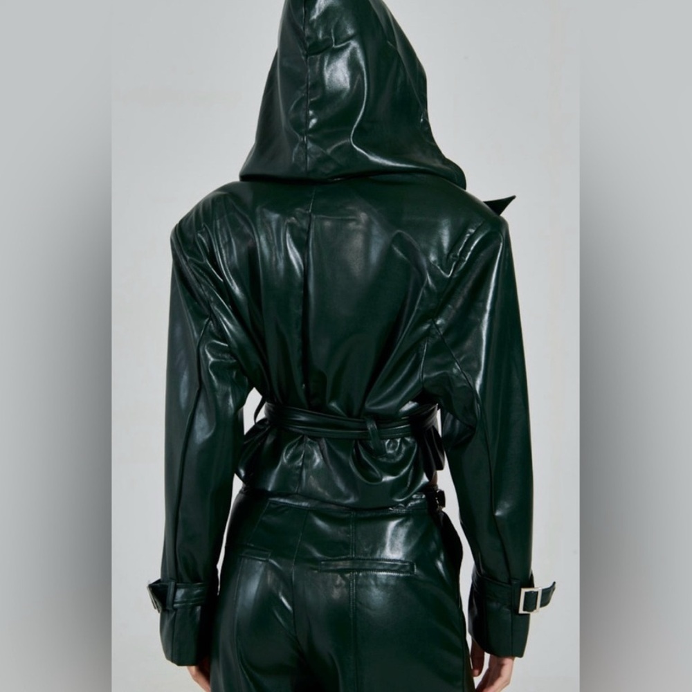 AKIRA Deep Green Faux Leather Butter Soft Jacket with Hood - Picture 4 of 4